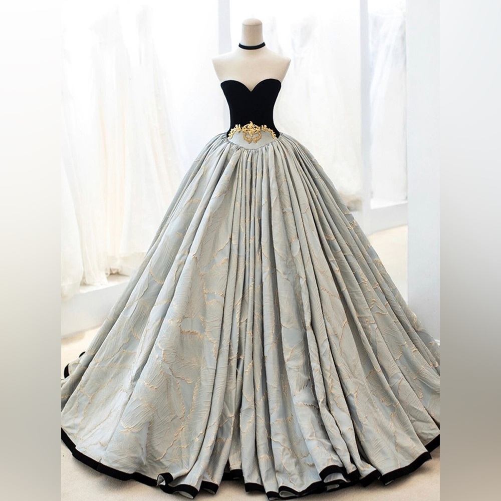 Black Velvet Dusty Blue Ballgown